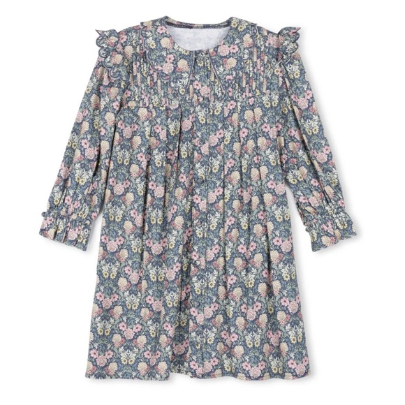 One Child Fawn Floral Pleated Detail Dress Girls 14 Pink / Green Short Length - Picture 1 of 9